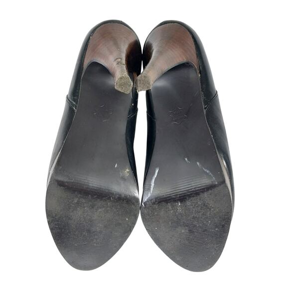 STEVE MADDEN! BLACK GENUINE LEATHER, BROWN STACKED WOOD HEEL/SOLE BOOTS! SZ 6.5M - Picture 11 of 12